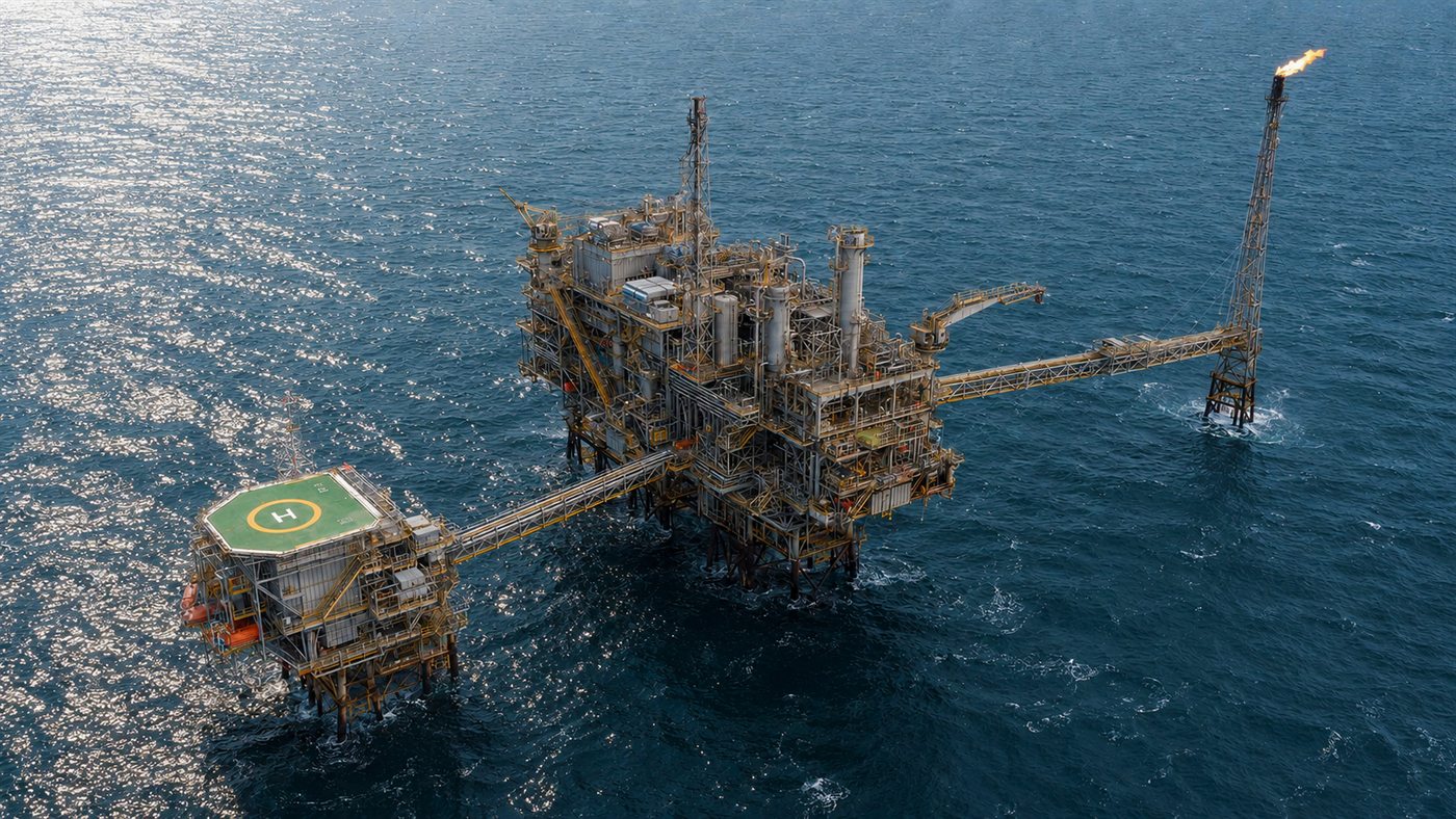 해상에 설치된 EXXONMOBIL BARZAN 해양플랜트 플랫폼